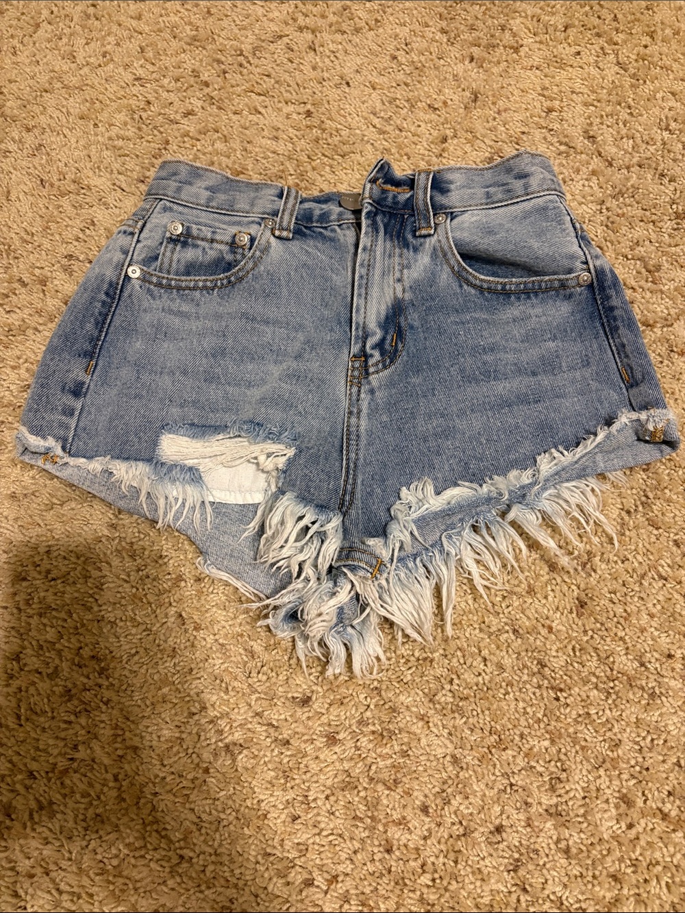 superdown Light Blue Distressed High-Rise Denim Shorts